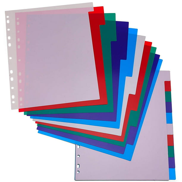 12 Pack A4 Plastic Dividers Ring Binder Organiser School Folder Index Tabs